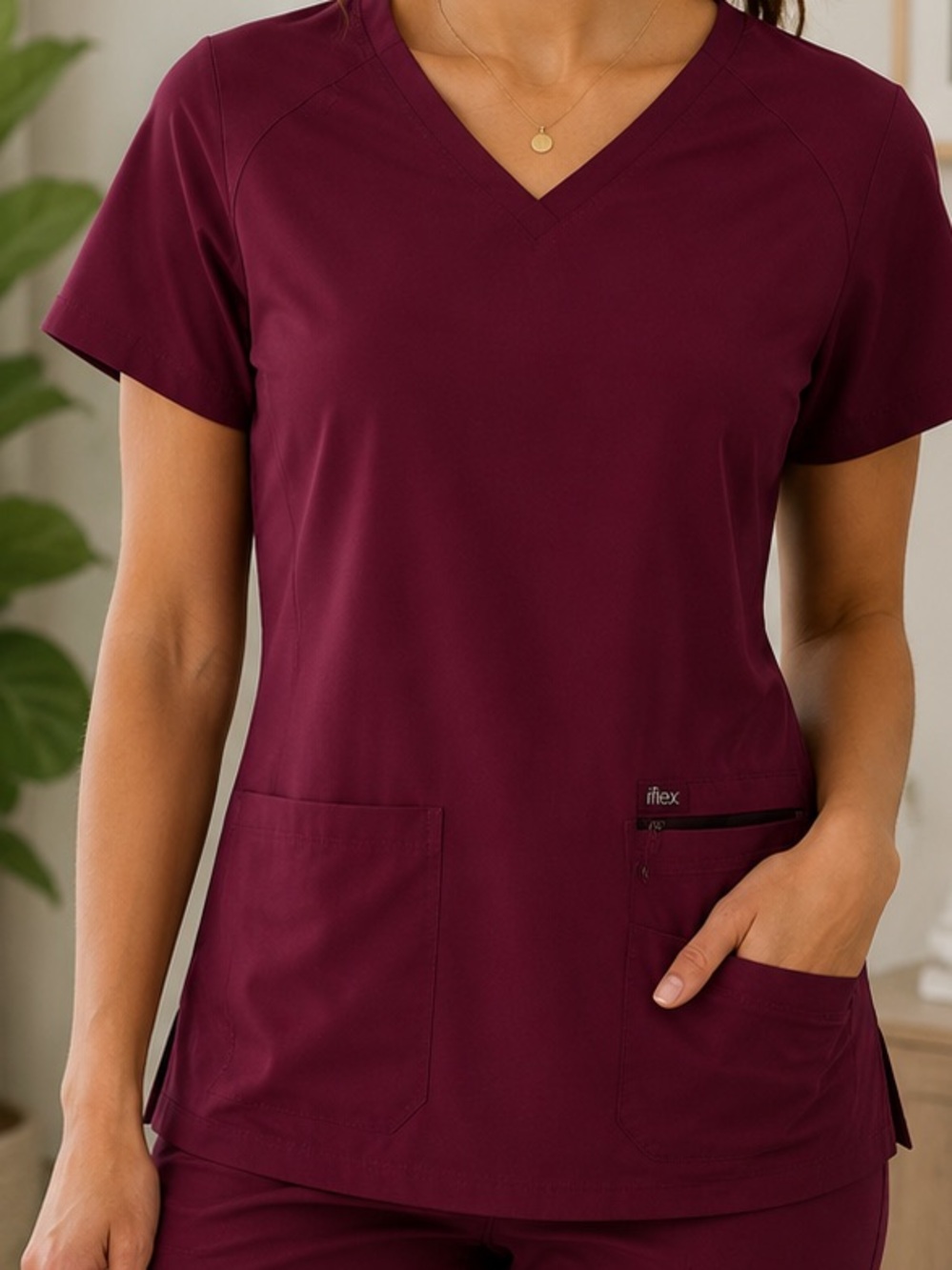 Cherokee Iflex Maroon XL Scrub Top